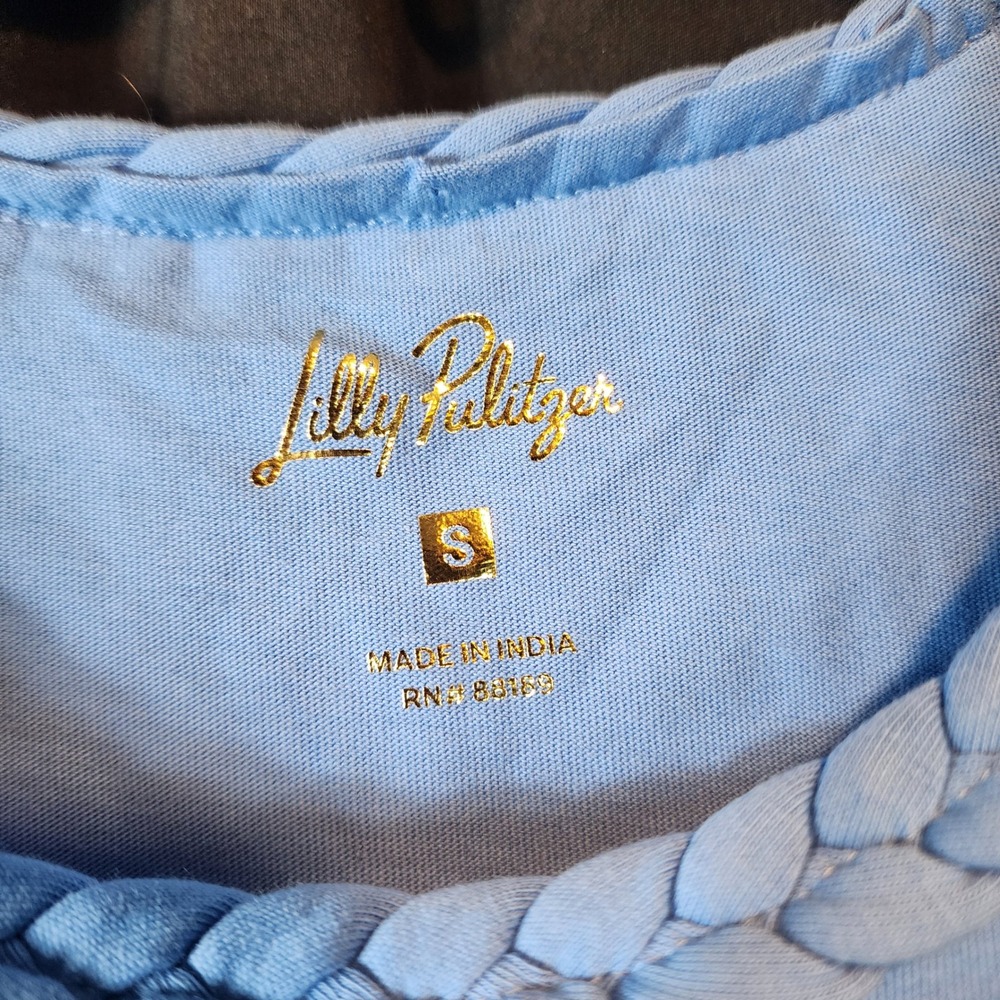 Lilly Pulitzer Light Blue Braided Neckline 3/4 Sleeve Top Womens Size Small - Picture 3 of 6